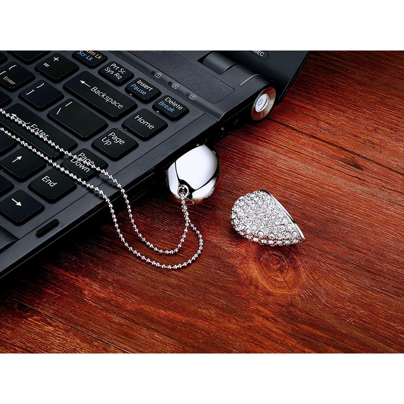 WooTeck 64GB Crystal Loving Heart Jewelry USB Flash Drive Memory