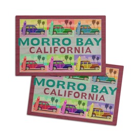 Morro Bay, California, Woody Pop Art, (4x6 Birch Wood Postcards, 2-Pack Stationary, Rustic Home Wall Decor)