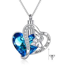 TOUPOP Ashes Jewellery for Women Elephant Urn Necklace Hold Ashes for Mum Baby Memorial Urn Keepsake Ashes Locket with Crystal s925 Sterling Silver Cremation Jewellery with Funnel Filler