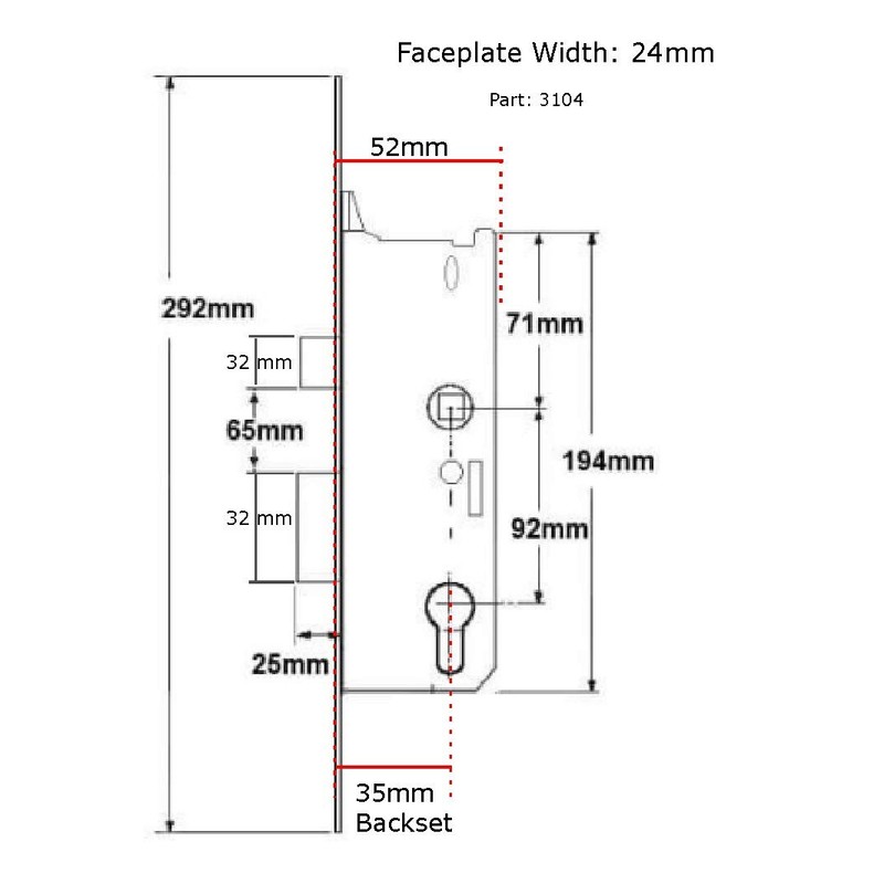 Fuhr Overnight Door Mortice Lock Repair 35mm Backset 24mm Faceplate