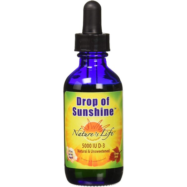 Nature's Life Drop of Sunshine Vitamin D-3 Drops in Organic Extra Virgin Olive Oil & Coconut Oil 5000IU | Supports Strong Bones & Immune System | 2 oz