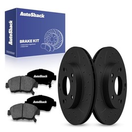 AutoShack Front Drilled & Slotted Brake Rotors Premium Ceramic Brake Pads | Replacement for 2011-2015 Honda CR-Z 1.5L FWD | Black E-Coated | 6-PC Brake Kit | NightGuard