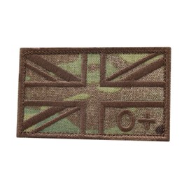 MTP Multicam Union Jack OPOS Blood Type 2x3.25 O+ UK Flag IFAK Fastener Patch