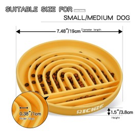 RICHIE Slow Feeder Dog Bowls with Suction Cups, Silicone Puzzle Bowl for Slow Eating, Pets Slow Feeder Non-Slip Design Dishwasher Microwave Safe for Small Medium Dogs, Yellow