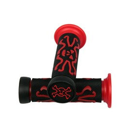 MotorToGo 7/8" Red 3D Rubber Skull Skeleton Handlebar Gel Hand Grips with Skull End Caps for 2005 Yamaha YZF R1 T/C Raven