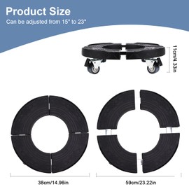 Commercial Products Trash Can Dolly with 4 Wheels - Adjustable 440lbs Load Capacity Heavy Duty Wheels for Barrel Dolly: 15-23 Inch Round - Multi Functional Plant Black