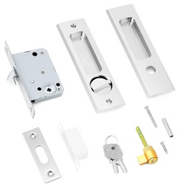 QWORK® Sliding Pocket Door Lock, Invisible Mortise Lock Handle with Recessed Design, Zinc Alloy, Silver, 160mm