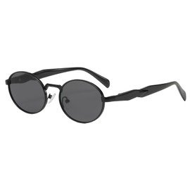 RUNHUIS Vintage Oval Sunglasses Women Men Retro Round Metal Sunglasses Fashion Designed Glasses, black/grey