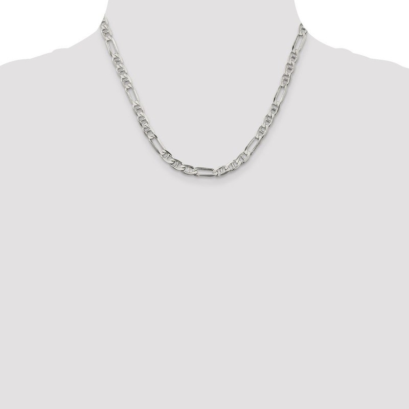 Solid 925 Sterling Silver 5.5mm Figaro Anchor Mariner Chain Necklace