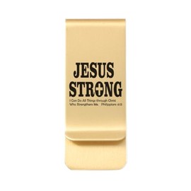 KOVEVE Christ Jesus Christian Philippians 4:13 Strong Stainless Steel Engraved Cash Clips Slim Pocket Wallet Money Clip Metal Gold