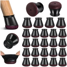 PISAO 24 Pcs Chair Leg Floor Protectors, Black Silicone Chair Leg Protectors Caps Covers for Hardwood Floors, Furniture Pads Sliders with Wrapped Felt Bottom Medium (Fit:0.76"-1.18")