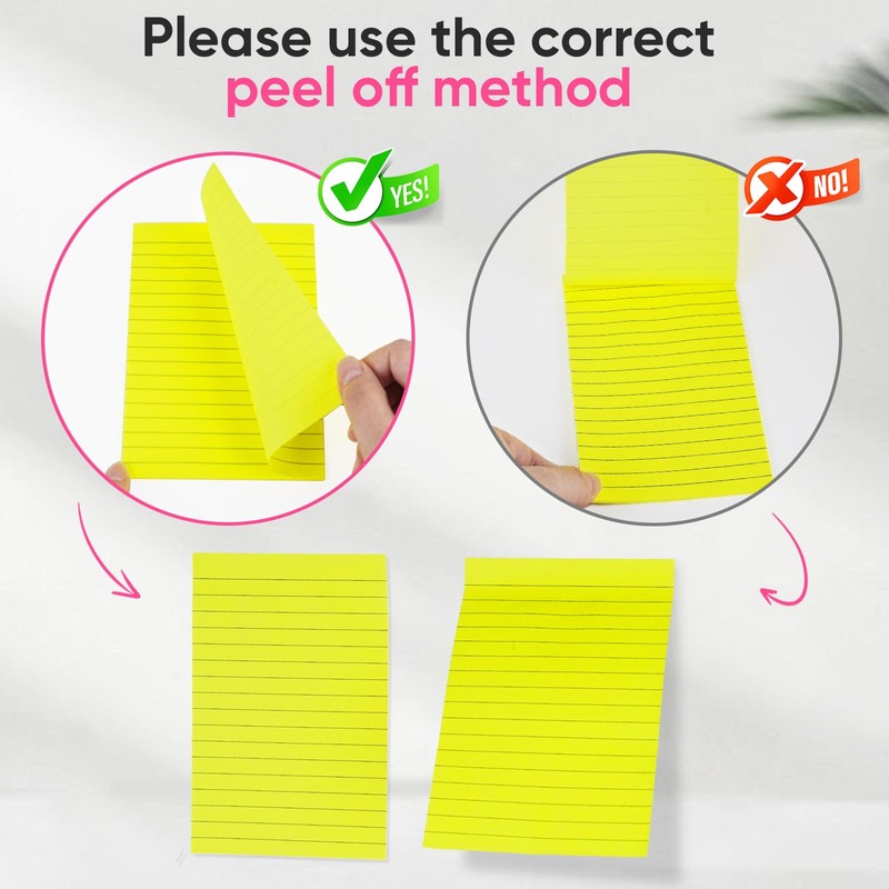 (12 Pack) Lined Sticky Notes 4x6 Inch, 12 Bright Colors