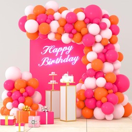 Pink Orange Balloon Garland Arch Kit- Rose Red, Light Pink Balloons Pink and Orange Balloons for Wedding Bridal Shower Bachelorette Birthday Christmas Valentine Party Decorations