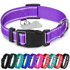 TECEUM Reflective Dog Collar – Purple – S – Basic Nylon Pet Collar – Quick Release Buckle – Fits Small, Medium and Large Dogs, Puppies, Cats – ESA & Service Dog Options