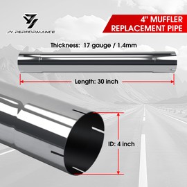 JY PERFORMANCE 4 Inch T304 Stainless Steel Straight Exhaust Pipe 30" Length 4" Muffler Replacement Pipe
