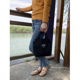 [SEYIXU] Mini Tote Bag for Women, Small Canvas Tote Bag, Compact Adult Size, Cute, Stylish, Lightweight, Functional, Easy to Use, Lunch Bag, Commuting Bag, Mother's Bag, Handbag (A/Black)
