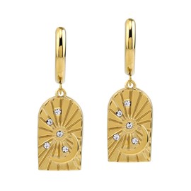 SUEBUE White Cubic Zirconia Gemstone 14K Yellow Gold Plated Stainless Steel Dangle Crescent Moon and Sun in Huggie O Hoop Earrings Jewelry for Women by Silvershake, small, Stainless Steel 14K Gold