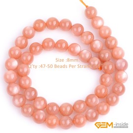 abalorio redondas con piedra solar naranja natural AAA para bisutería de 38 cm, Anaranjado, 8MM, 1