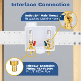 1-Pack GUOFIS Washing Machine Outlet Box,1/2 Inch PEX-A Expansion Inlet x 3/4 Inch MHT Outlet, Laundry Washer Box with Stainless Steel Water Hammer Arrestor (Center Drain)