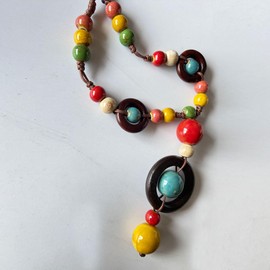 Fuvirou Boho Hippie Colorful Chunky Ceramic Beads Strand Necklace for Women, Vintage Bohemian O Ring Circle Charm Long Y Necklace Statement Jewelry Gift (Ceramic necklace-6)