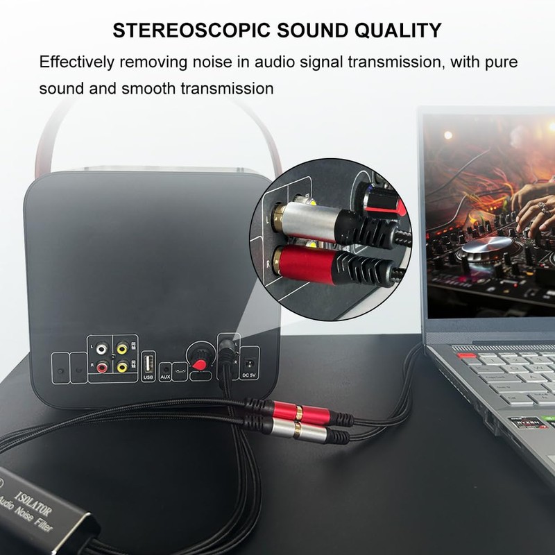 Audio Noise Filter Adapter:Dual 6.35mm 1/4" TRS Male to 2