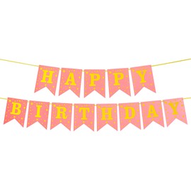 Happy Birthday Banner for Birthday Party Decorations (Star Pink)