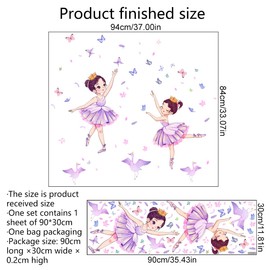 Elegant Ballet Dancers Wall Decal -Themed Kids Room Wall Decals - Dancing Girls with Purple Dresses Golden Crowns，Easy Peel Sticker Perfect for Kids Girls Bedroom Home Wall Nursery Wall Decoration