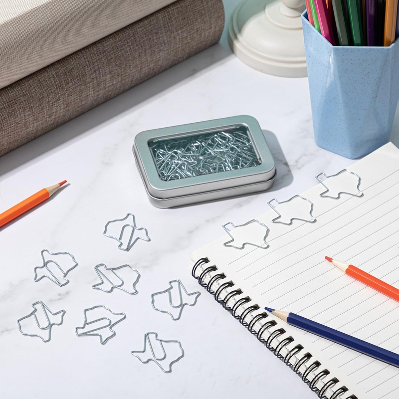 AmazingSpark 60 Pcs Texas State Shaped Paper Clips Silver Cute
