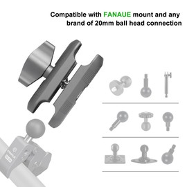 FANAUE Aluminum 20mm Ball Head Double Socket Arm Only Supports Installation of 20mm Ball Head Adapter, Connects Phone Clip and 20mm Ball Base and Can be Assembled Into Bike Motorcycle Phone Holder