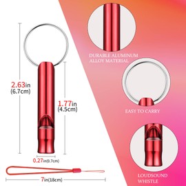 Biiange 12Pcs Hiking Camping Survival Aluminum Whistle, Key Chain Emergency Whistles, Whistles for Adults with Lanyard (Red)
