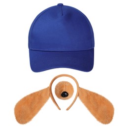 KDVOG 4PCS Dog Hero Costume Set, Women Baseball Hat Animal Ears Headband, Nose and Fabric Patch for Book Day Dress Up