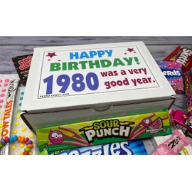 RETRO CANDY YUM ~ 1980 45th Birthday Ideas ~ Retro Decade 80s Candy Gag Gift Basket Box Assortment From Childhood ~ Milestone Birthday Gifts for Turning 45 Years Old Man or Woman Jr.
