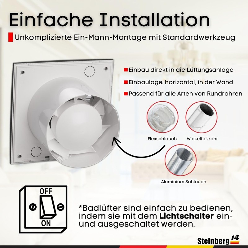 Steinberg14 Extractor Fan Diameter 100 mm Anthracite Bathroom Fan Fan