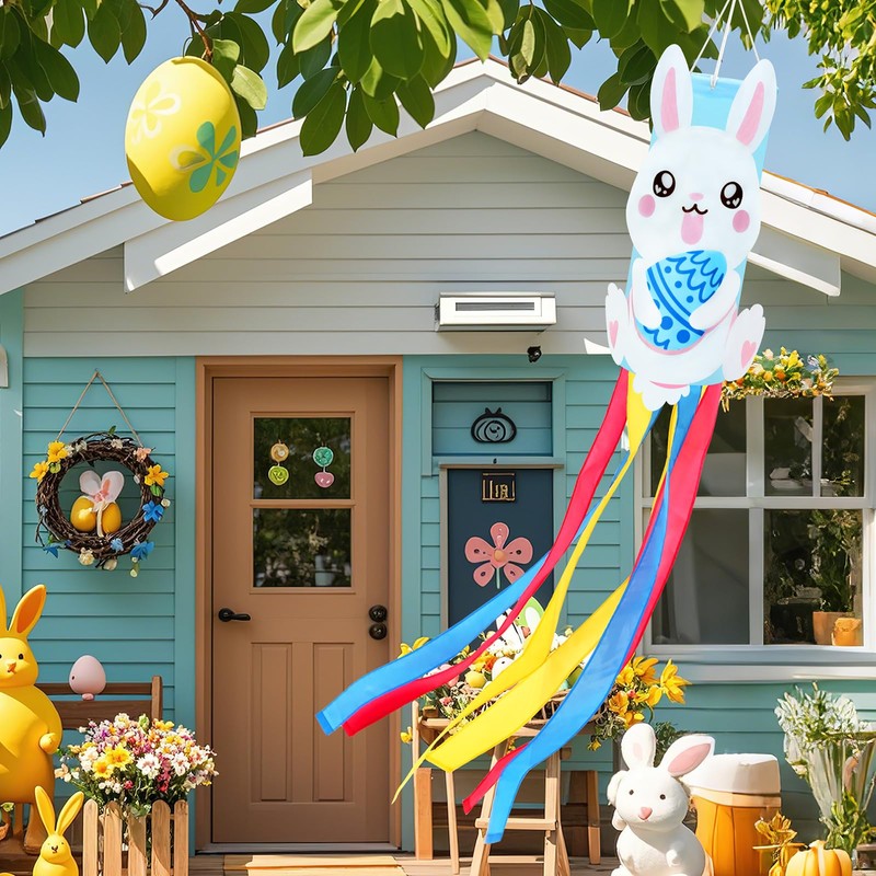 NOVWANG Easter Windsock, 40 Inch 3D Rabbit Bunny Easter Windsock