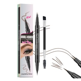 2-in-1 Microblading Augenbrauenstift, 2025 Neuest Dual-Ended Augenbrauenstift Härchenzeichnung und Eyeliner, Wischfest Liquid Eyebrow Pencil mit 2 Gabelspitze & Präziser Pinselspitze(Dunkelbraun)