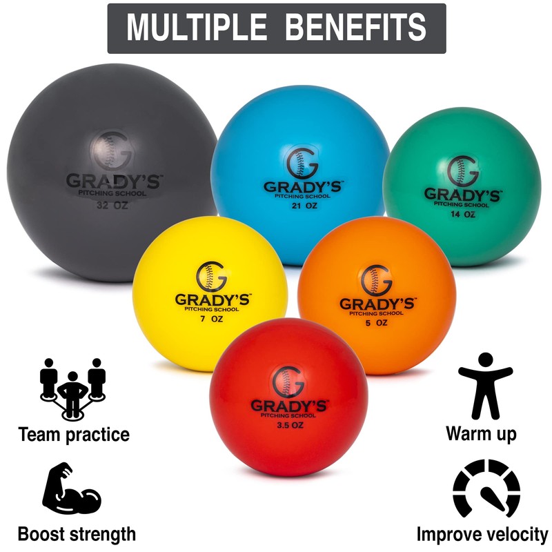 Grady's Pitching School Soft Shell Weighted Ball Set 32, 21,