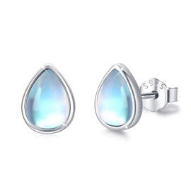 Water Drop Moonstone Earrings Natural Pure Birthstone Blue Eyes Teardrop Rainbow Moonstone Stud Earrings 925 Sterling Silver Hypoallergenic Earrings for Sensitive Ears