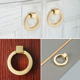 Myxekllo Brushed Gold Cabinet Ring Pulls, Brass Furniture Drawer Pulls Hardware Cabinet Ring Kitchen Drawer Handles Rings