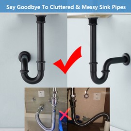 Heixutas Brass P Trap Bathroom Sink : 1 1/4 Sink Trap with Adjustable Height - Matte Black Bottle P-Trap with Slip Joint Extension Tube - U-Shape Basin Sink Plumbing/Pipe Replacement Kit