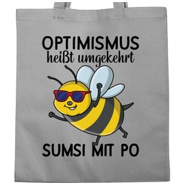 Shirtracer - Statement with saying - Optimism means Reverse, Sumsi mit Po - Black - Cotton Cloth Bag Jute Bag Long Handle, 1 Light Grey, Einheitsgröße