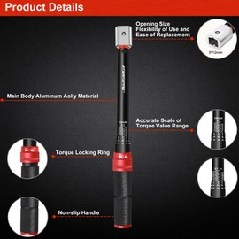 ATsafepro Plug-In Torque Wrench 5-60 Nm, 9 x 12 mm Open End Torque Wrench, Replaceable Torque Wrench for HVAC Mini Split, Refrigeration Systems, Bicycle, Motorcycle and Car Maintenance