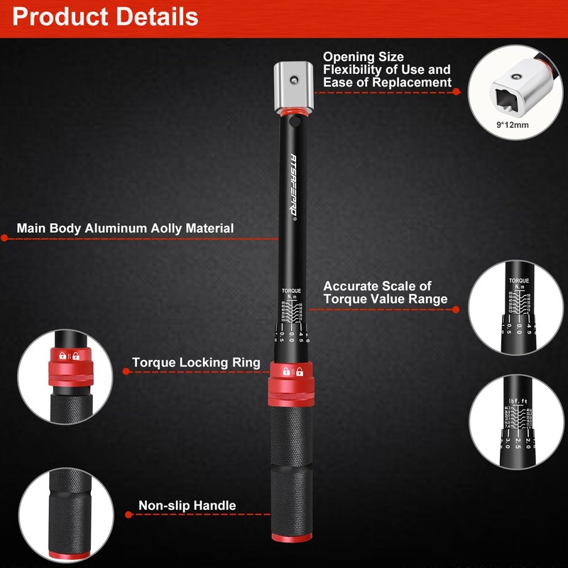 ATsafepro Plug-In Torque Wrench 5-60 Nm, 9 x 12 mm