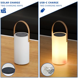 uuffoo Solar Table Lamp Outdoor Lantern 2 in 1 Charging Portable LED Cordless Lights with Remote 8 Colors, Water-Resistant IP44 for Patio Terrace Camping Garden Balcony