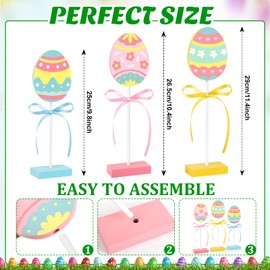 3 Pieces Easter Table Decorations, Wooden Easter Eggs Signs, Colorful Easter Tiered Tray Decor for Easter Day Home Kitchen Decorations (Eggs)