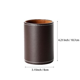 REGELIPPLE Round Pen Pencil Holder, PU Leather Pencil Cup, Desktop Stationery Organizer, Stand Desk Organizer, Office Accessories Container (Brown)