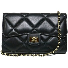 S.P. Lab Soft Sheepskin Wallet Bag Shoulder Bag Chain Bag Quilted Clutch Bag, Black