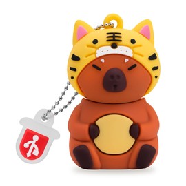 BORLTER CLAMP 32GB USB Flash Drive Cute Flash Drive in the Shape of a Capybara (Tiger Hat) Memory Stick Novelty USB Thumb Drive Pendrive Gift for External Data Storage