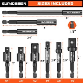 GURADESIGN 9-Piece Impact Drill Socket Adapter Set and Universal Joints Socket Set 1/4" 3/8" and 1/2" Driver Socket Adapter, Power Drill Bit Extension, Magnetic Screwdriver Bit Holder