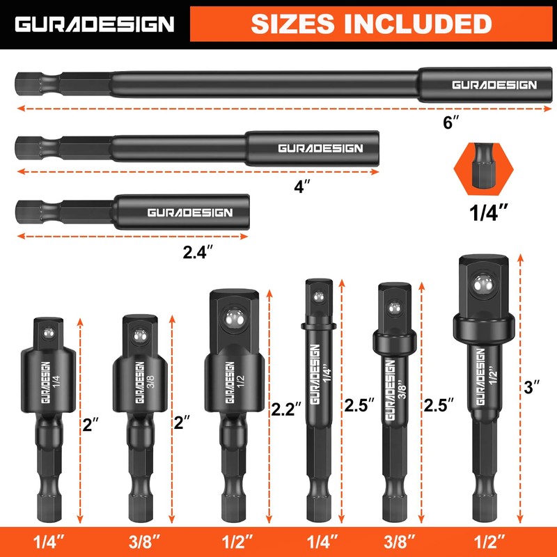 GURADESIGN 9-Piece Impact Drill Socket Adapter Set and Universal Joints
