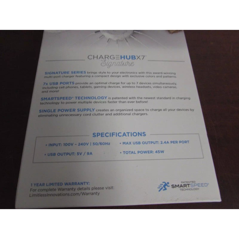 Limitless Innovations SEALED CHARGE HUB X7 GRAY MARBLE (33A)